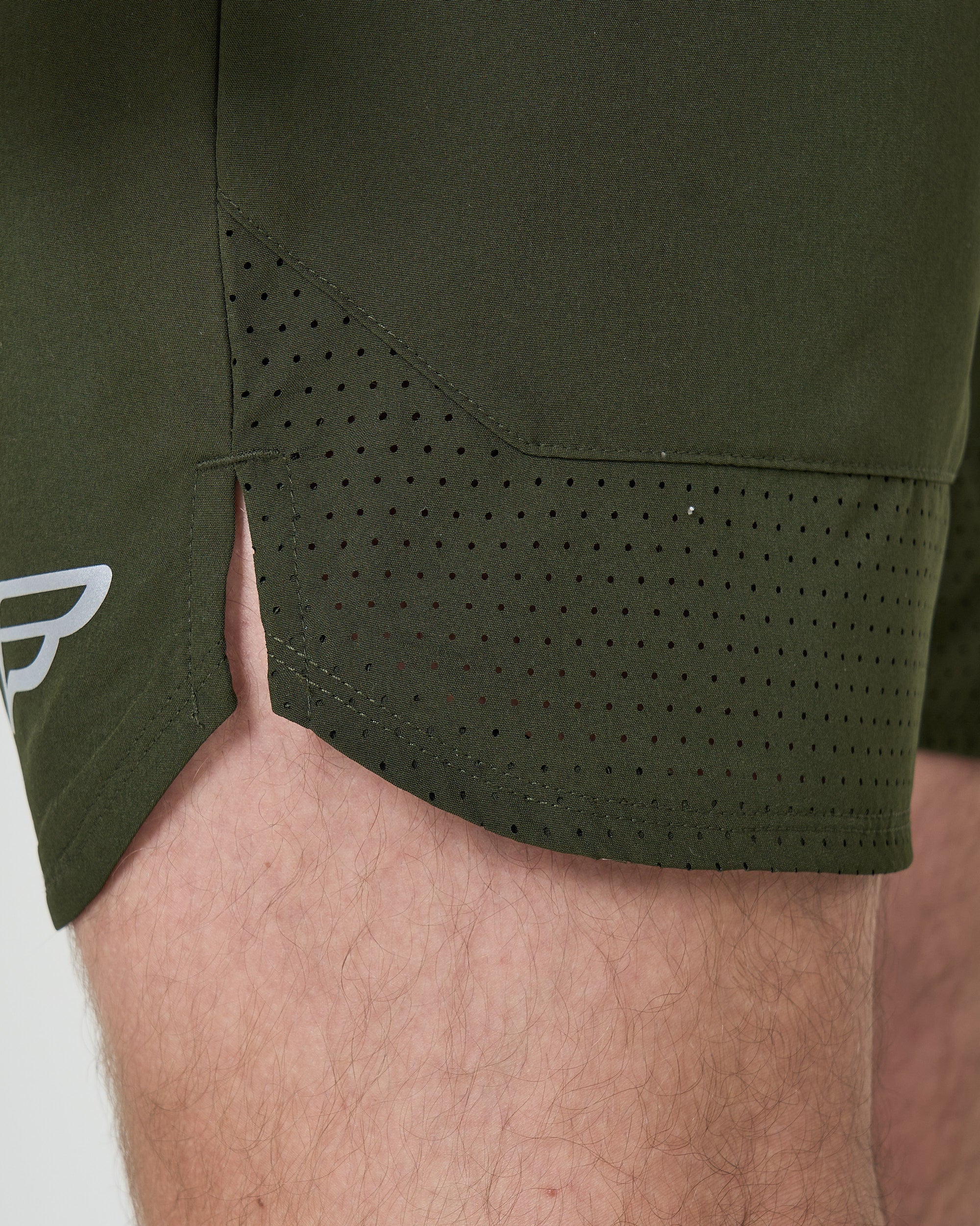 Mens Khaki Green Content Shorts - Image 3