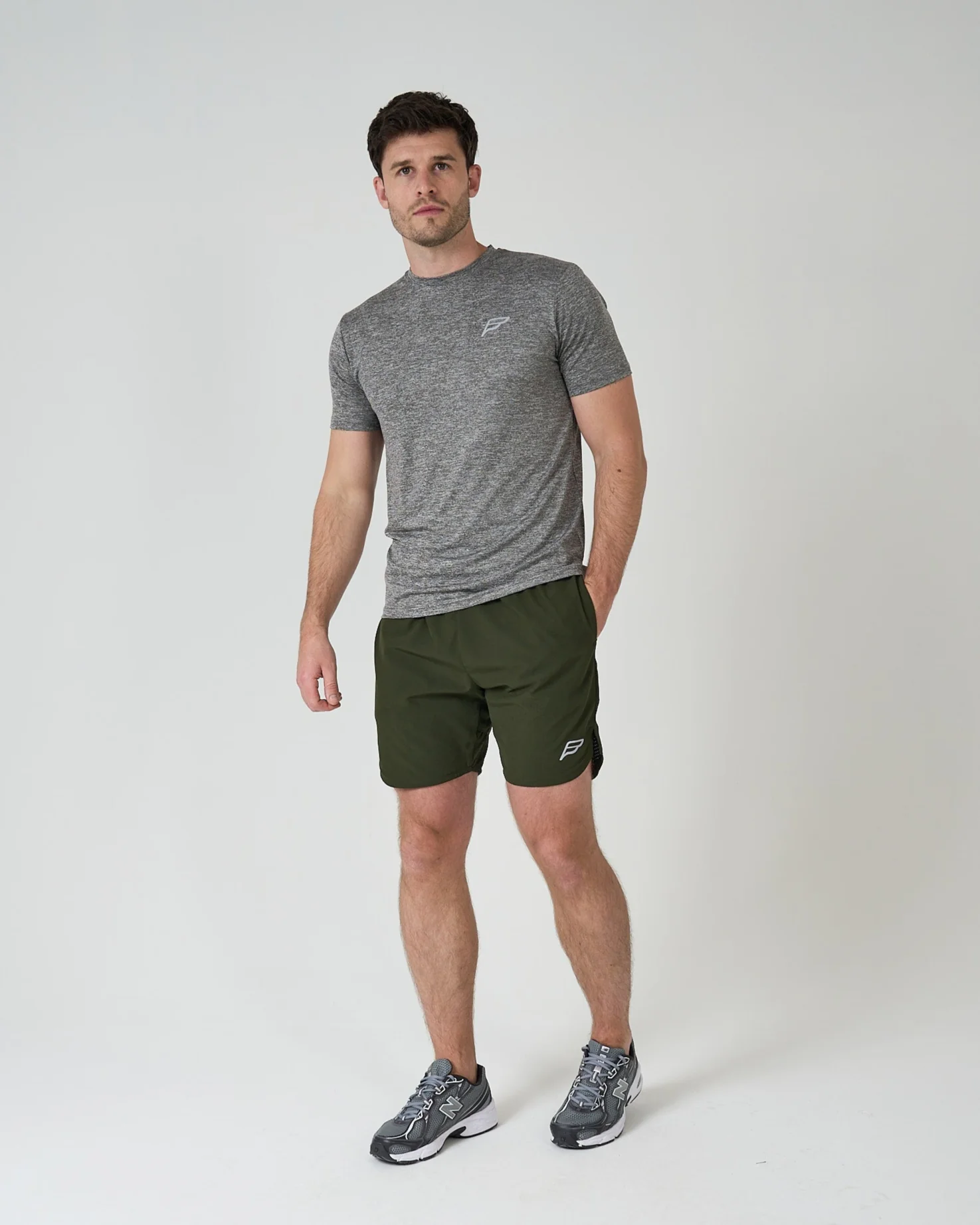 Mens Khaki Green Content Shorts - Image 4