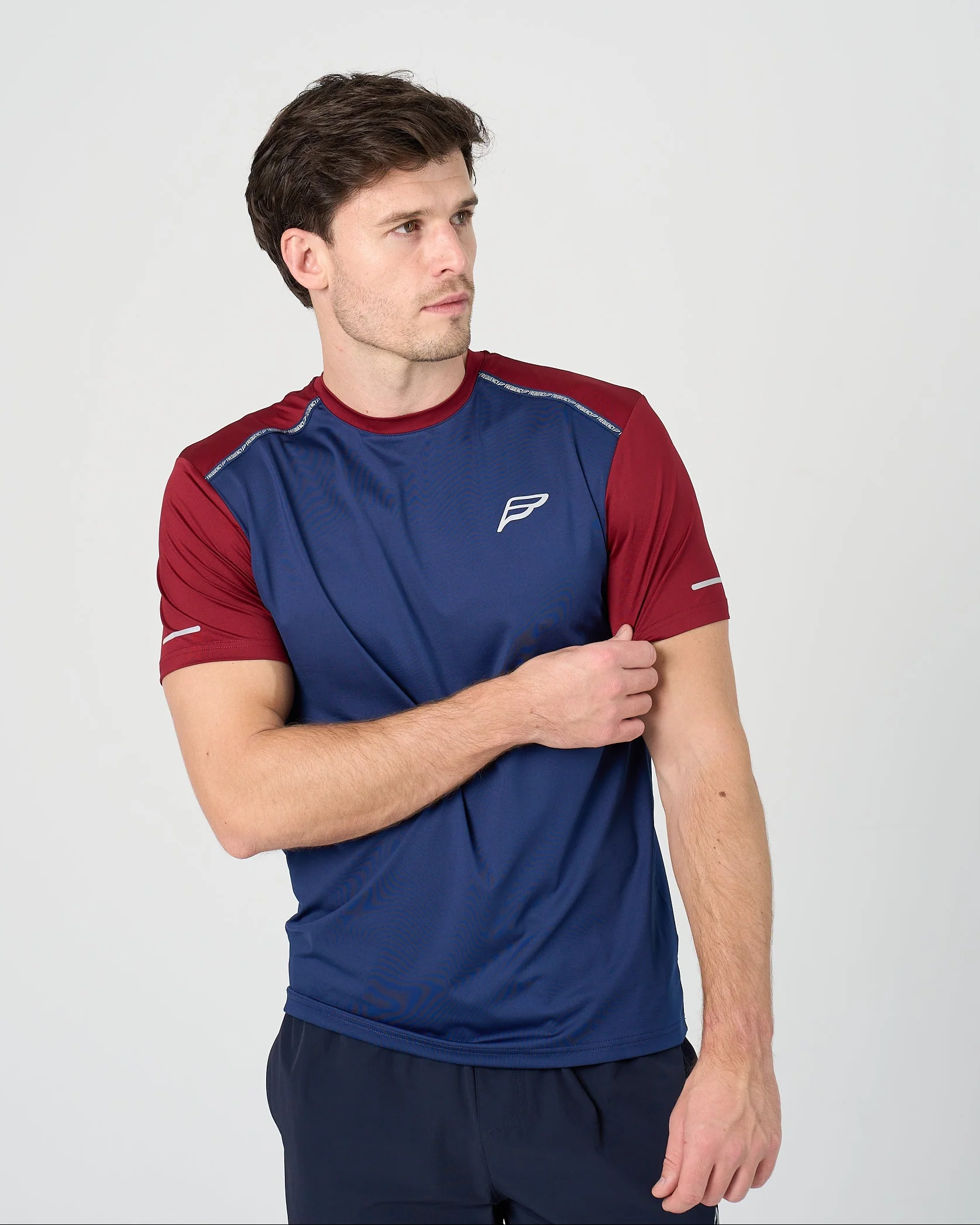 Mens A-Tech Pro T-Shirt - Navy/Burgundy - Image 2