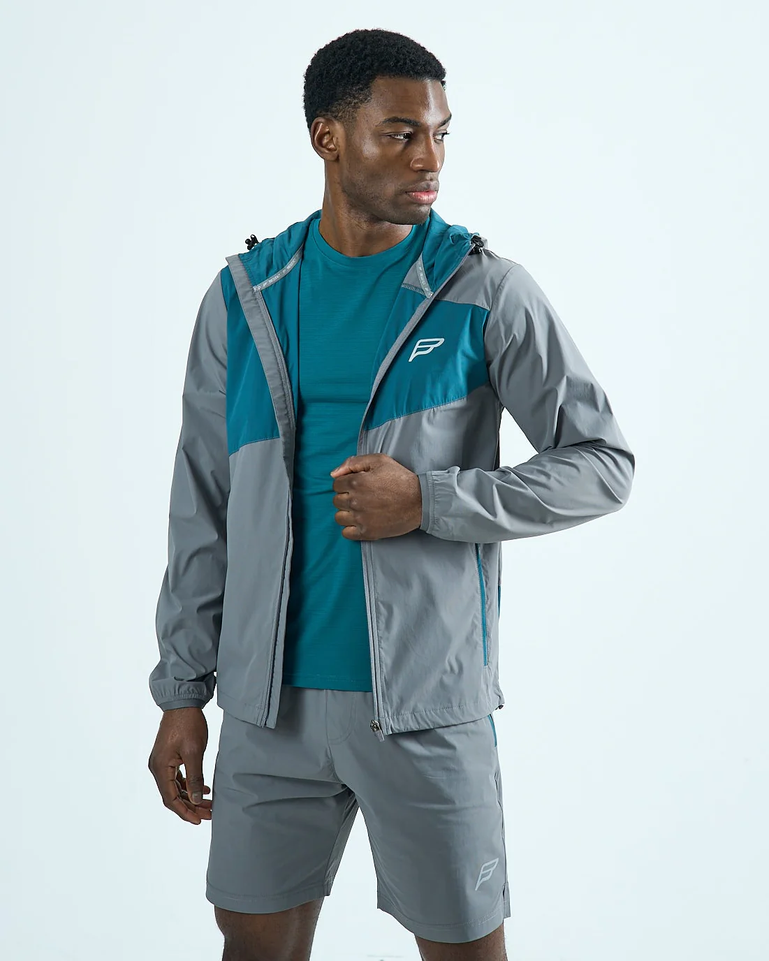 Mens Stride Shorts Set - Grey/Teal - Image 5