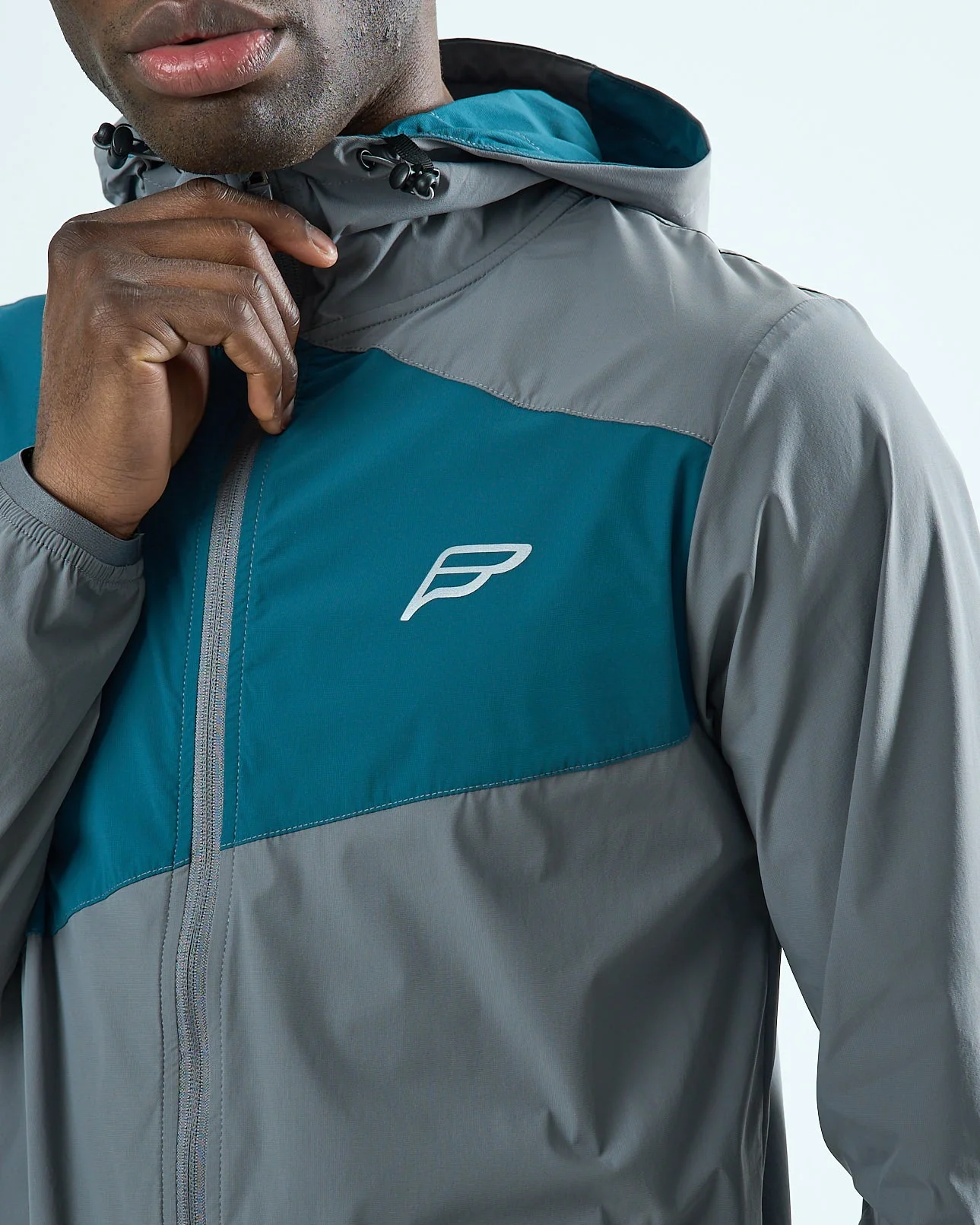 Mens Stride Windbreaker - Grey/Teal - Image 3