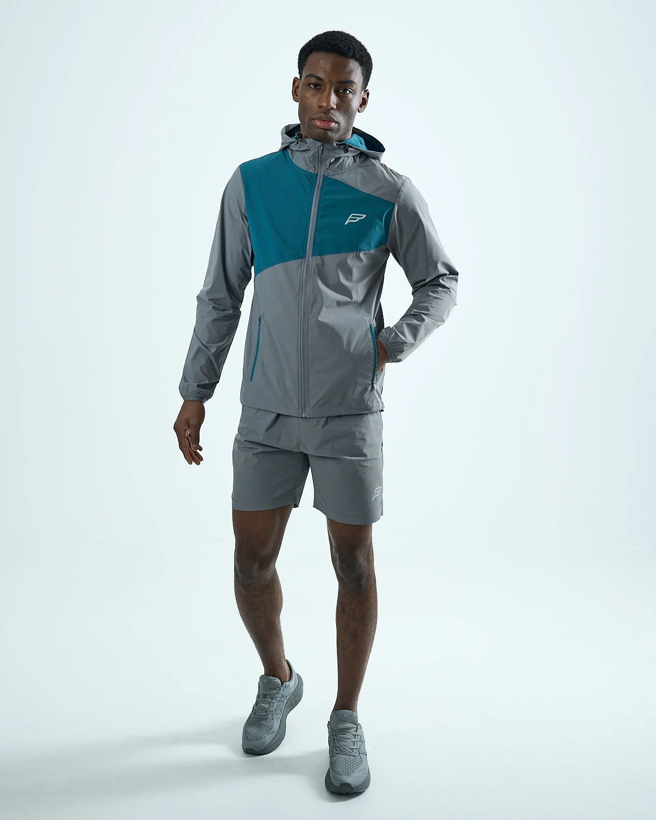 Mens Stride Windbreaker - Grey/Teal - Image 5